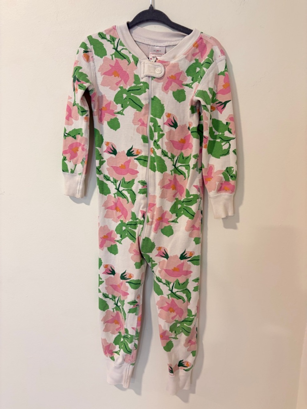 Hanna Andersson Girls 3T Pink Rose Print Zip Pajama One Piece Cotton